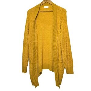 Bobbie Brooks Plus Cardigan Women's 1X Yellow Open Front Popcorn Knit Sweater